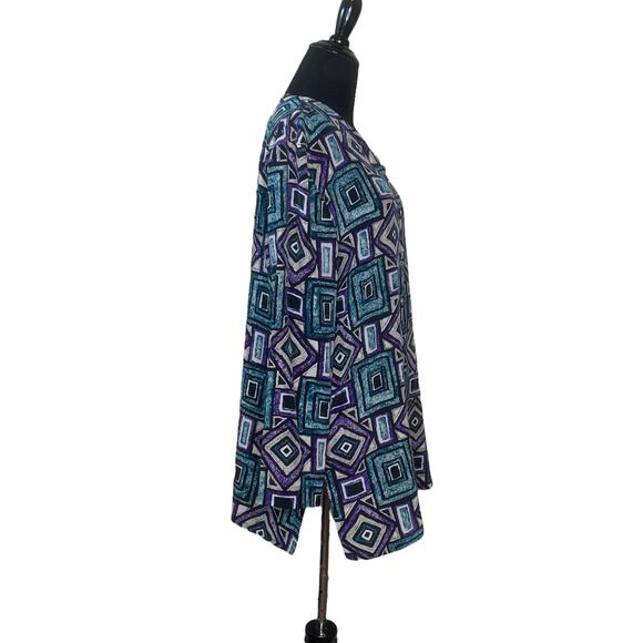 Papell Too colorful geometric print long sleeves silk tunic blouse size 10 - Picture 7 of 7